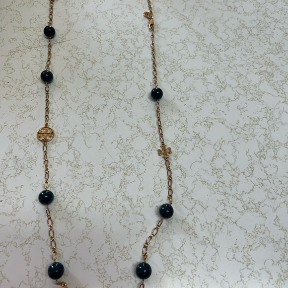 Elegant Gold and Blue Beaded Necklace - Picture 2 of 10